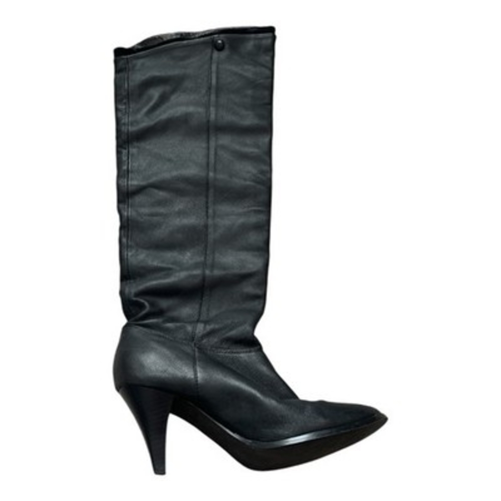 Women’s Black Leather Over Knee Pull On Boots Stiletto Heel Boots US 7 - Picture 5 of 7